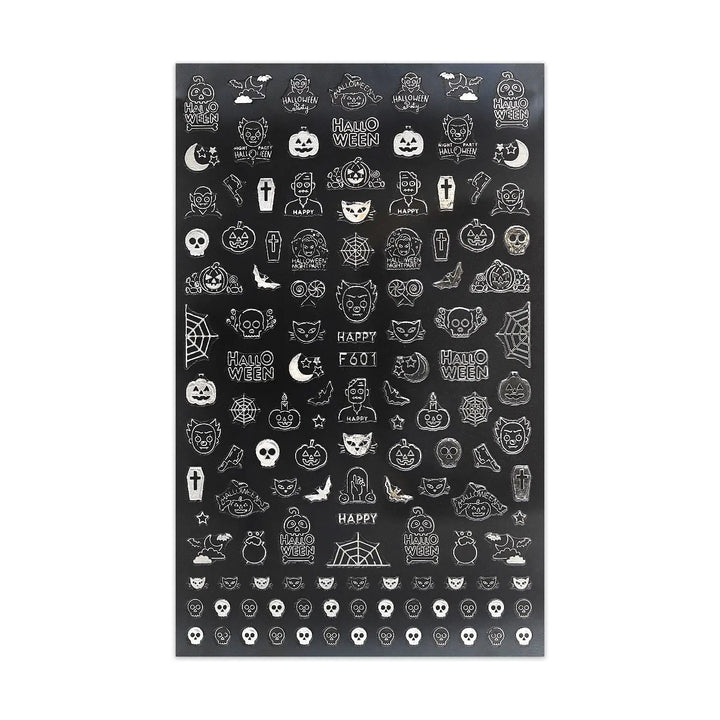 Halloween Stickers - Silver Zombie, Clown Face and Skulls   Naio Nails