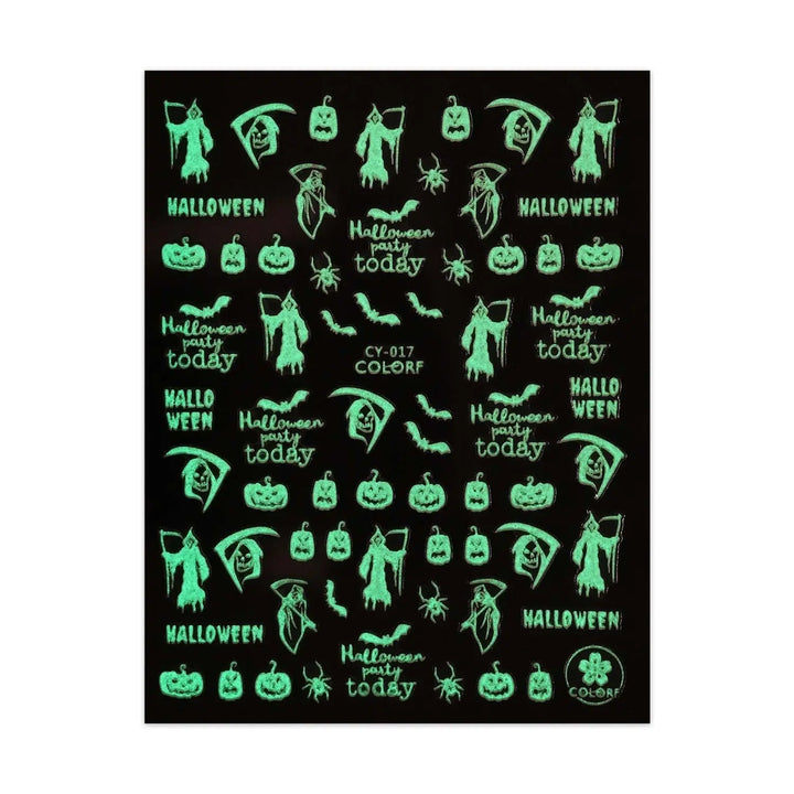Glow in the Dark Halloween Stickers - Grim Reaper & Pumpkins   Naio Nails
