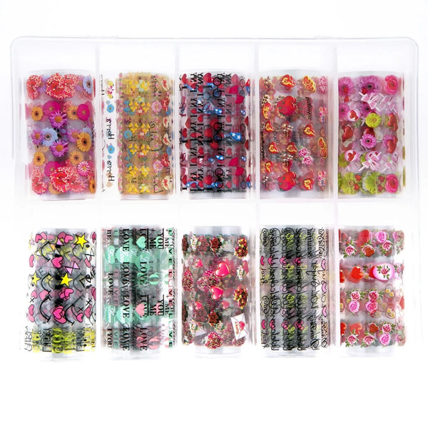 Assortments of Flowers, Hearts & Fonts  Set of Foils TFS-32  (Pack of 10)   Naio Nails