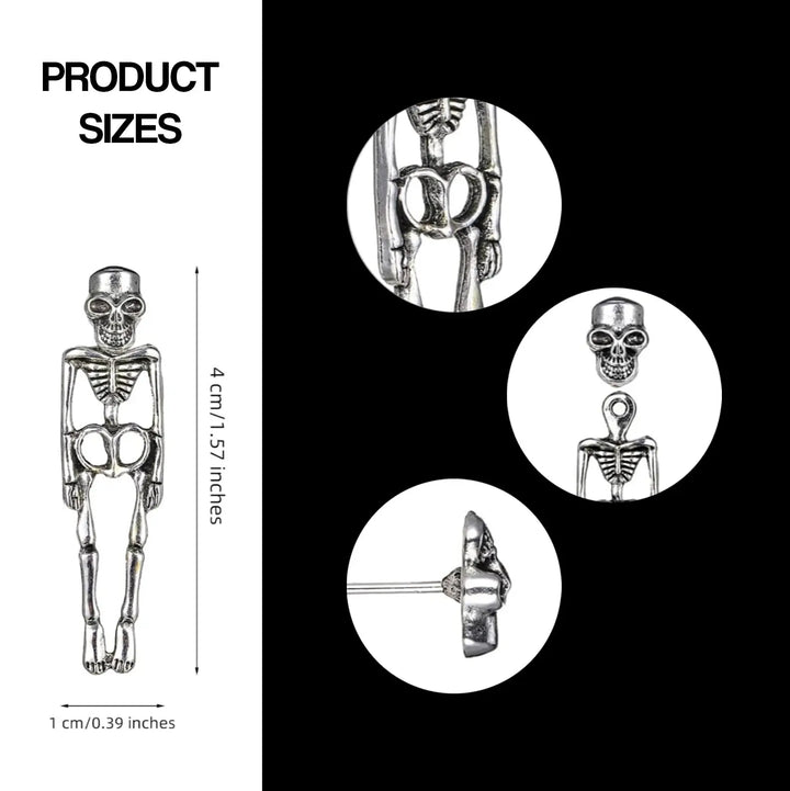 Movable Gothic Skull Skeleton Drop Earrings (1 Pair, Silver)   Naio Nails